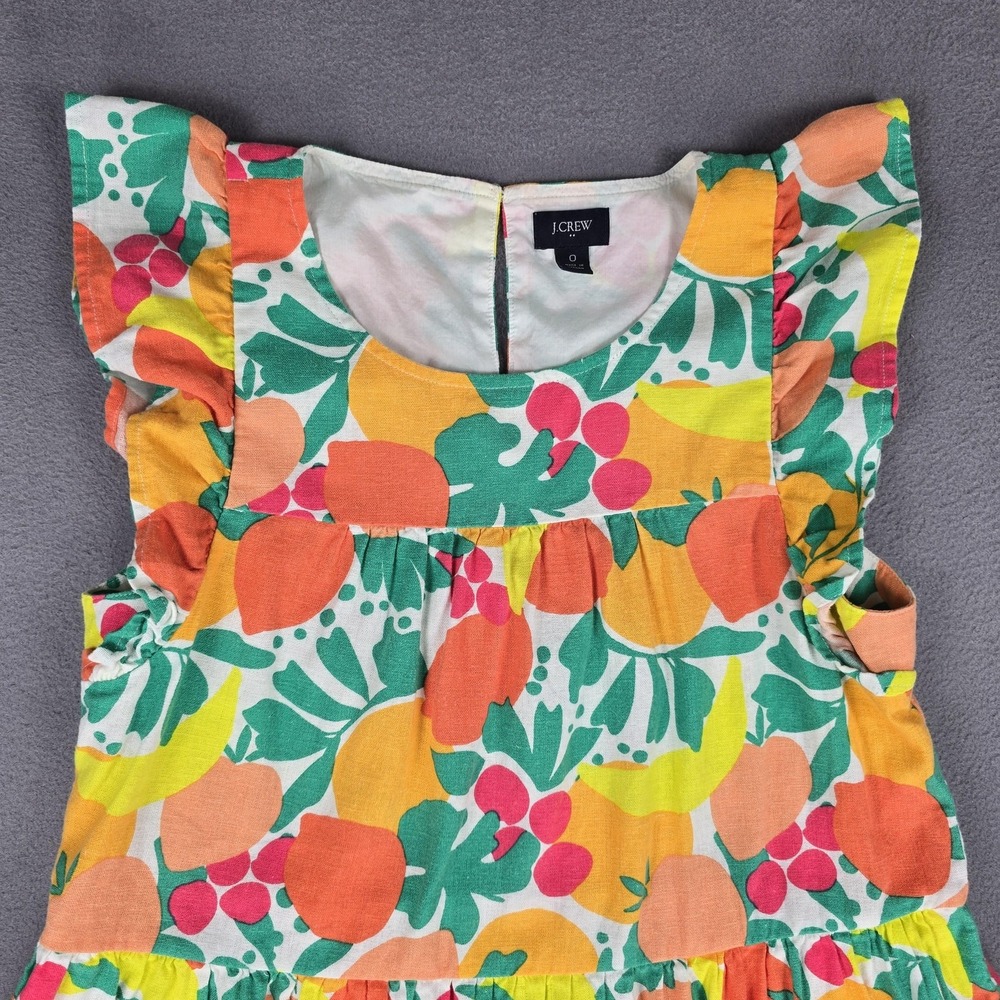 J Crew Dress Womens 0 Multicolor Fruit Print Ruffle Linen Blend Summer Party - Picture 3 of 14